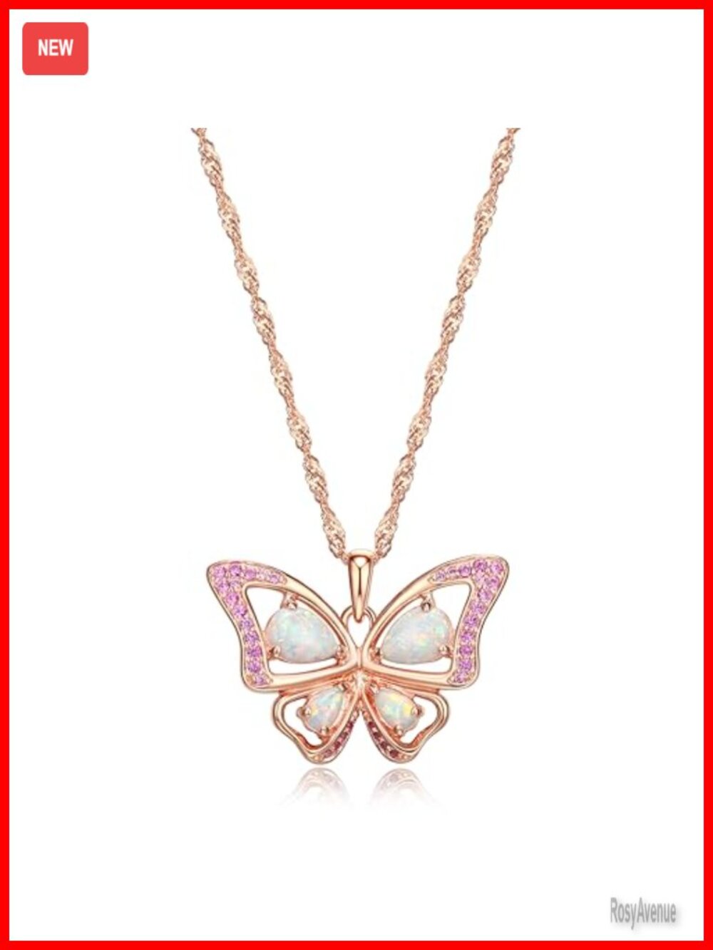 Sterling Silver 14K Rose Gold Plated Opal Pink Sapphire Butterfly Pendant